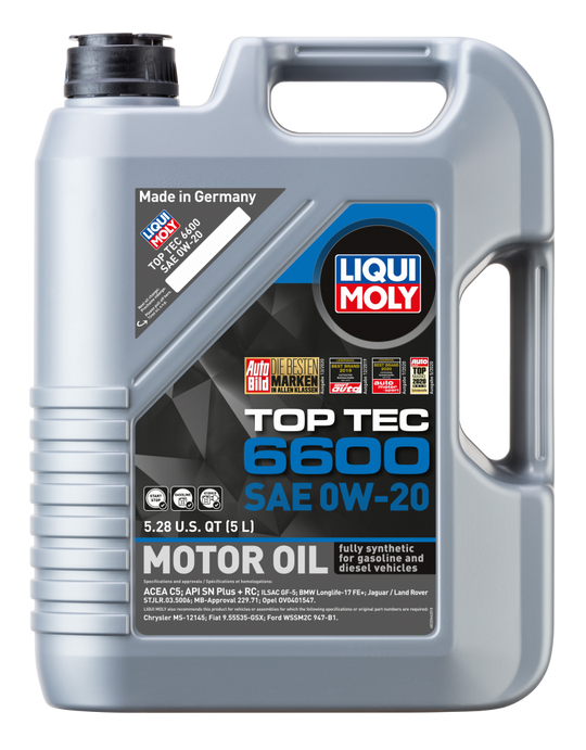 LIQUI MOLY Top Tec 6600 5L motor oil SAE 0W20 container for vehicle engine lubrication and maintenance