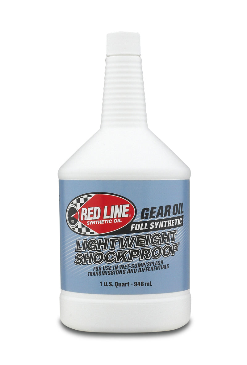 Red Line lightweight shockproof gear oil quart container, designed for smooth gear performance and protection.