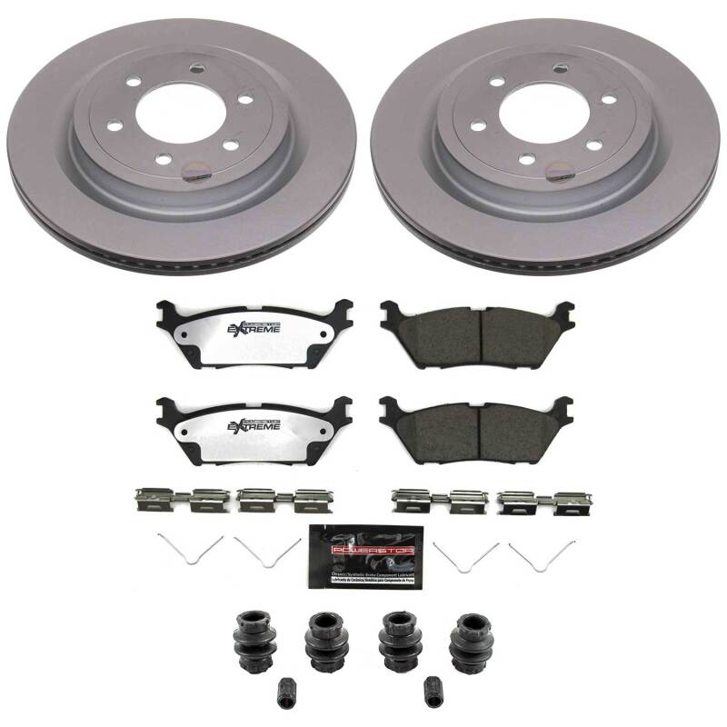 PowerStop Z36 coated rear brake kit for Ford F-150 trucks, designed for enhanced performance and towing capacity.