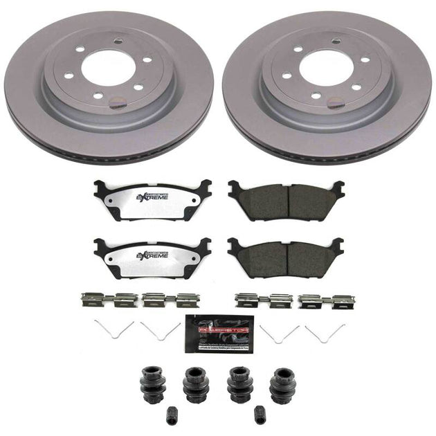 PowerStop Z36 coated rear brake kit for Ford F-150 trucks, designed for enhanced performance and towing capacity.
