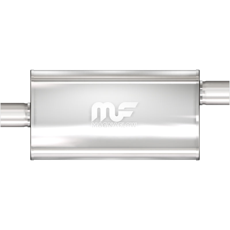 MagnaFlow Mag SS muffler with 22x5x11 inches size and 3-inch center outlet, stainless steel construction for automotive exhaust.