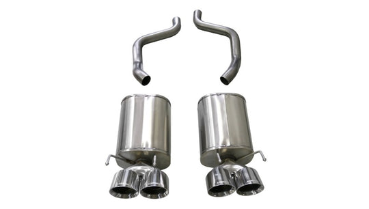 Polished Corsa Performance axle-back exhaust with 4.5-inch tips installed on a 2009-2013 Chevrolet Corvette C6 6.2L sports car.