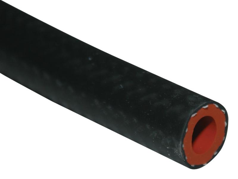 Vibrant black 5/16 inch (8mm) reinforced silicon heater hose, 5 feet long, showing flexible, durable hose with reinforced construction.