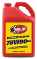 Red Line 75W90NS GL-5 gear oil gallon jug showing the label and container for automotive gear lubrication.