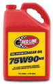 Red Line 75W90NS GL-5 gear oil gallon jug showing the label and container for automotive gear lubrication.