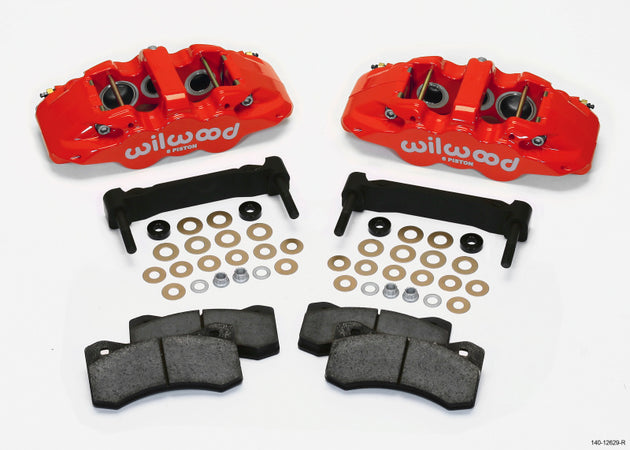 Wilwood AERO6 front brake caliper and bracket kit in red for 97-13 C5/C6 Corvette with OEM HD/Z51 rotors