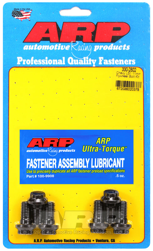 ARP Chevrolet LS Gen III/IV UHL Flexplate Bolt Kit with 0.880-inch bolts and 1/2-inch 12pt socket for automotive hardware installation.