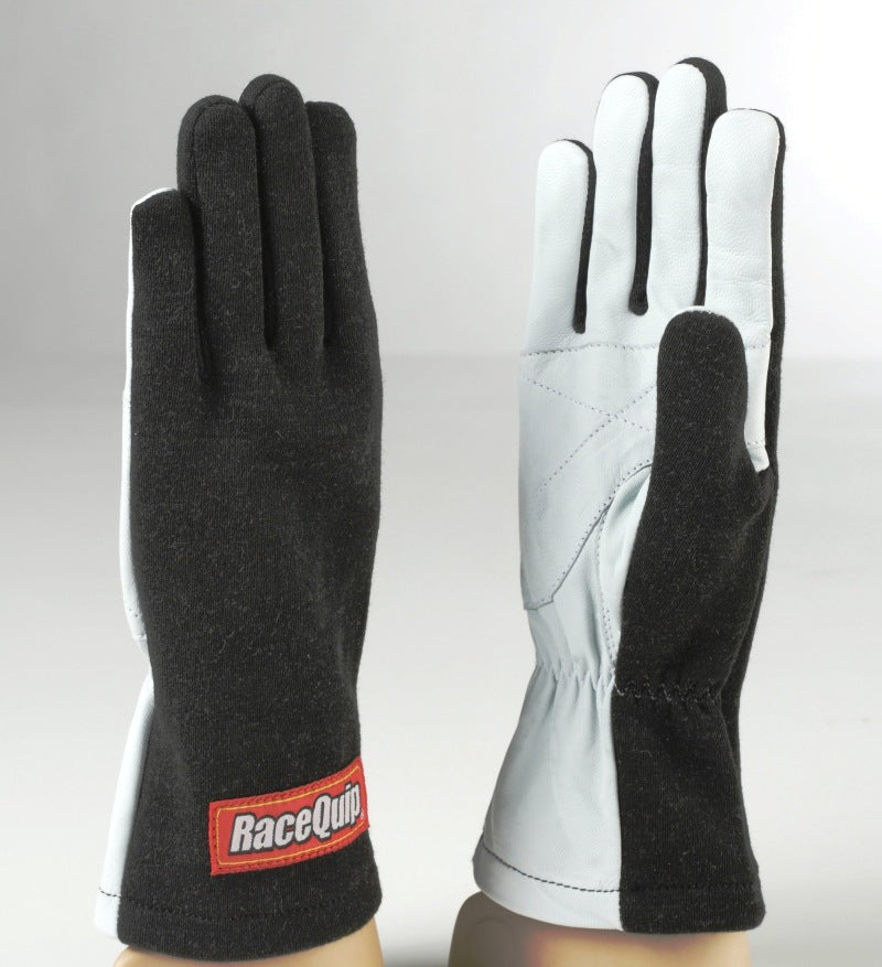 Black RaceQuip Basic Race Glove in large size, showing durable racing glove with textured grip and wrist closure.