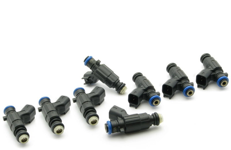 DeatschWerks 42lb fuel injector set for 8-cylinder LS2, 5.7L, and 6.1L HEMI engines, featuring high-performance automotive injectors