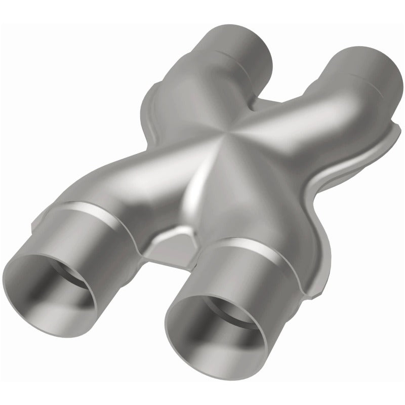 MagnaFlow Smooth Trans X 2.25/2.25 stainless steel X pipe for exhaust system, shown in the image.
