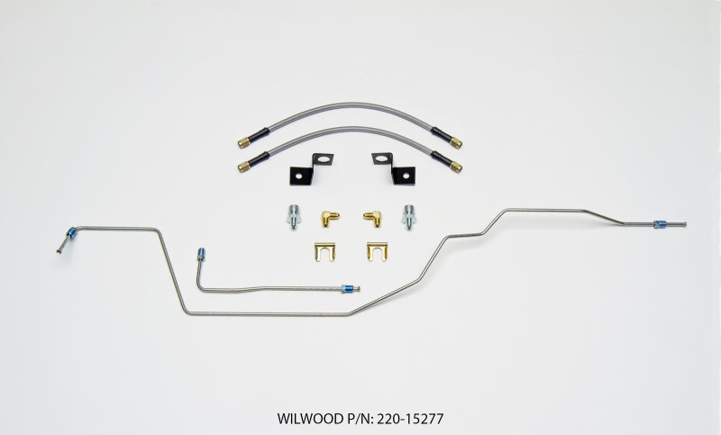 Wilwood Flexline Kit 14 inch brake line with -3 M10-1.0 fittings and 90-degree bend, includes tubing for vehicle brake system.