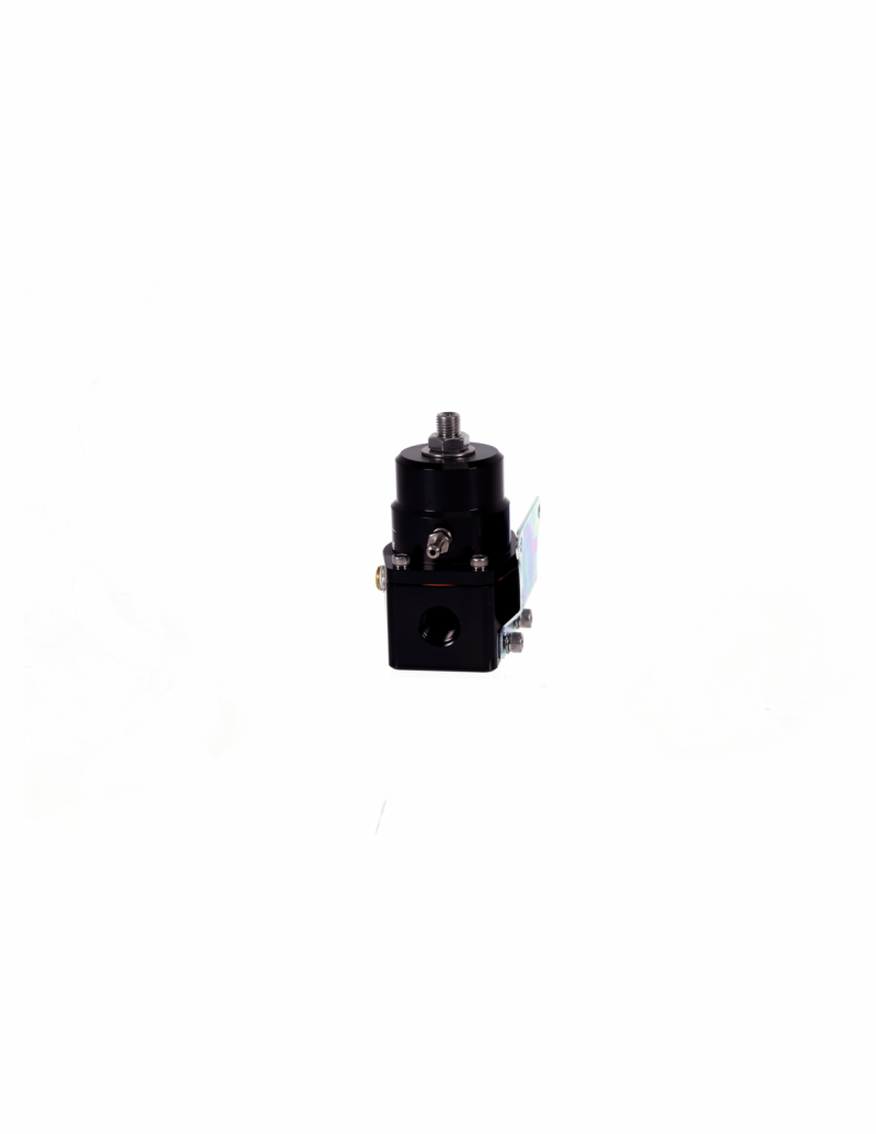 Aeromotive A1000-6 fuel pressure regulator with black finish, dual inlet and single return, used for adjustable EFI fuel systems.