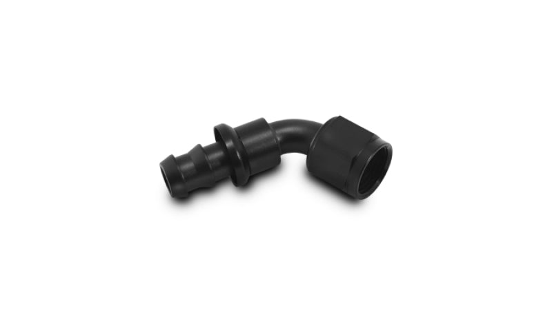 Vibrant 60-degree push-on hose end elbow fitting, -10AN size, made for high-performance hydraulic or fuel hose connections