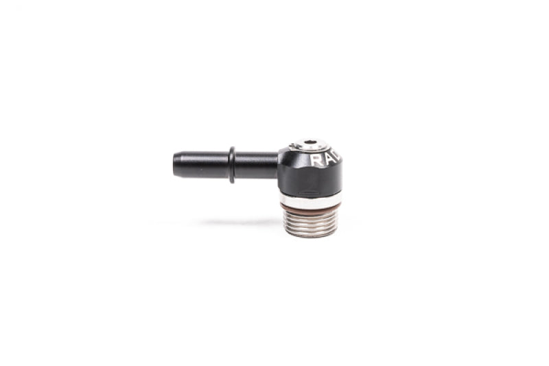 Radium Engineering Radium 8AN ORB Swivel Banjo fitting connecting to 3/8 inch SAE male connector, with polished metal finish.