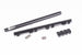 Radium Engineering GM LS engine fuel rails in black with metal fittings, designed for high-performance fuel delivery.