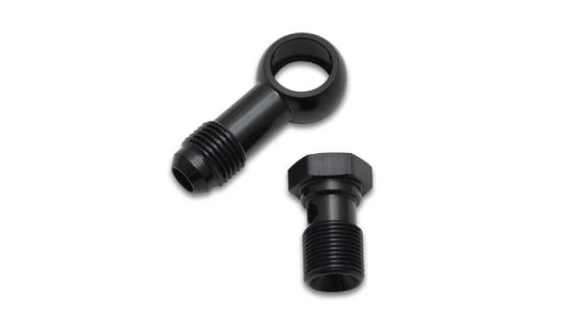 Vibrant Single -6AN 7/16-20 aluminum male banjo fitting adapter assembly showing metallic finish and threaded connection for automotive use.