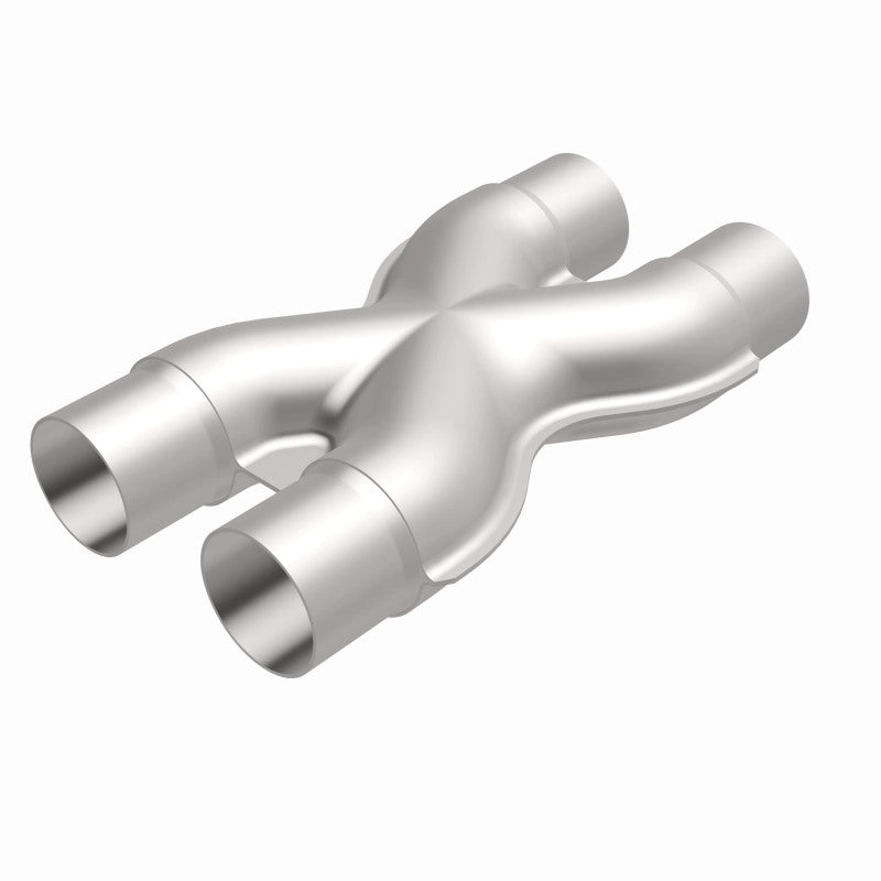 MagnaFlow Smooth Trans X 2.25/2.25 X 12 stainless steel exhaust X pipe showing polished metal and welded joints