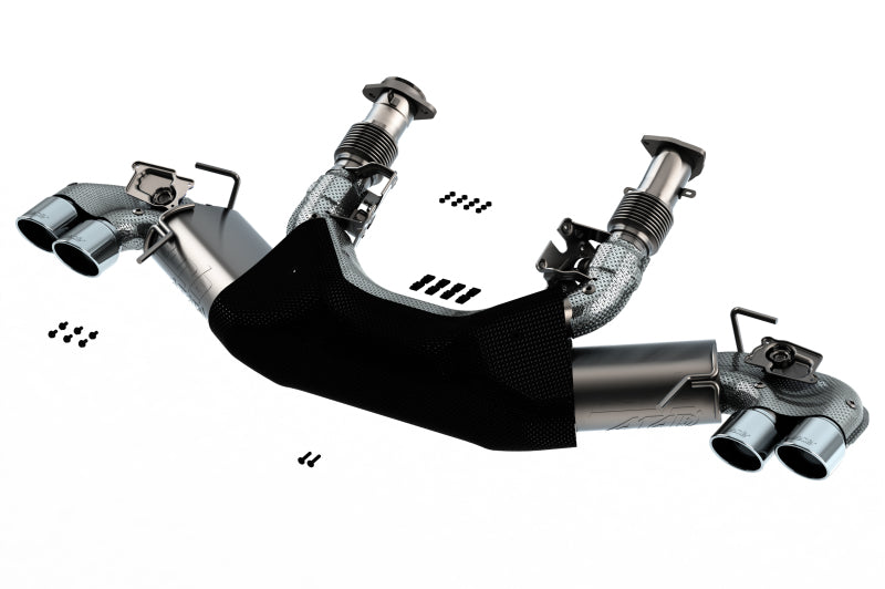 Borla catback exhaust system for 2020 Chevrolet Corvette C8 with dual round A/C tips, 3-inch diameter, polished finish.