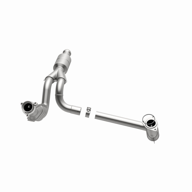 MagnaFlow catalytic converter direct fit for Chevy Avalanche 5.3L engine, showing the metallic component with inlet and outlet pipes.
