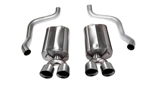 Polished CORSA Performance axle-back exhaust for Chevrolet Corvette C6 2009-2013 with 6.2L V8 engine, showing the polished metal finish.