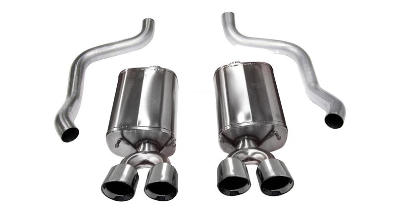 Polished CORSA Performance axle-back exhaust for Chevrolet Corvette C6 2009-2013 with 6.2L V8 engine, showing the polished metal finish.