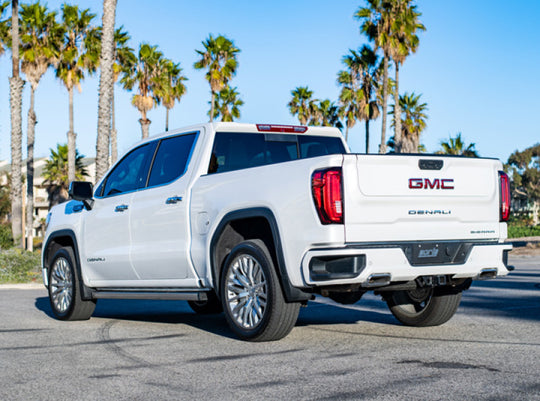 Borla catback exhaust system for 2019 Chevrolet Silverado and GMC Sierra 1500 6.2L SS with factory tips, featuring stainless steel pipes.