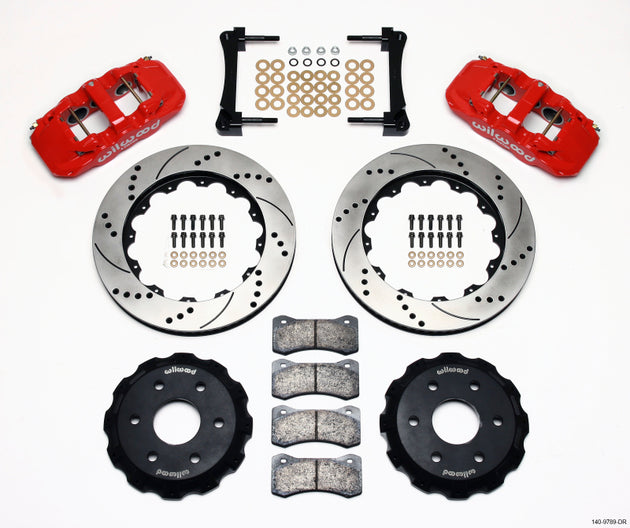 Wilwood Aero6 front truck big brake kit with 14.25-inch drilled red rotors for 1999-2014 GM 1500 trucks and SUVs