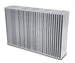 Vibrant vertical flow intercooler core with 24-inch width, 12-inch height, and 3.5-inch thickness, showcasing fin and tube design