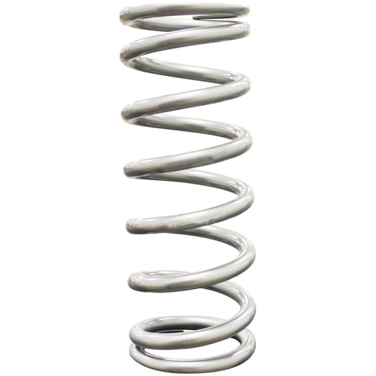 Silver QA1 2-1/2 inch ID high travel coilover spring, 9-inch length, rated for 250 lbs/in, powder coated finish.