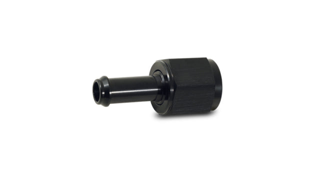 Vibrant female -20AN to 1/2 inch hose barb straight aluminum adapter fitting in black anodized finish, suitable for hydraulic or fluid systems.