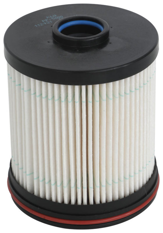 K&N Engineering universal fuel filter with 40.016-inch length and 3.438-inch outer diameter, designed for vehicle fuel systems.