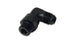 Vibrant black 8AN male flare to -6AN ORB swivel 90-degree adapter fitting, durable anodized aluminum for automotive applications