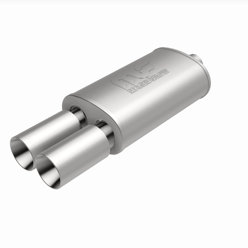 MagnaFlow stainless steel muffler with tip, 14x5x8 inches, dual inlet, 2.25/3 inch exhaust, designed for car exhaust systems