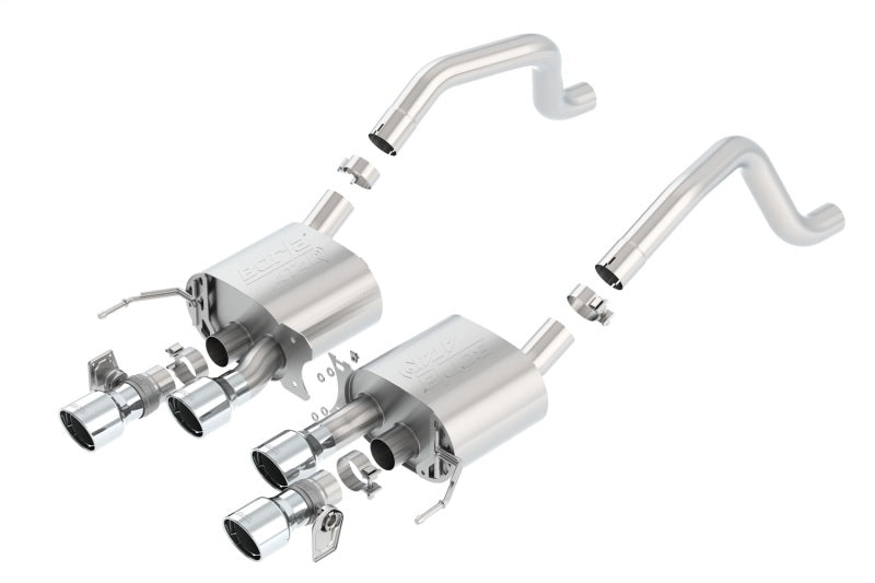 Borla catback exhaust system for Chevy Corvette C7 ZO6 6.2L with quad RD RL tips, center rear exit, without AFM or NPP
