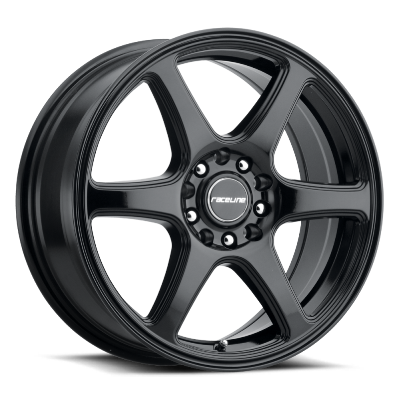 Raceline 146B Matrix 14x5.5-inch gloss black cast wheel with 4x100/114.3 bolt pattern, 35mm offset, and 72.62mm bore.
