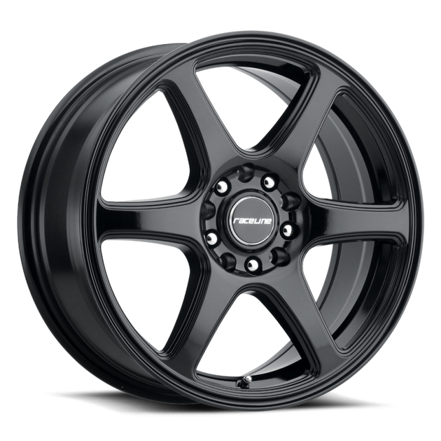 Raceline 146B Matrix 14x5.5-inch gloss black cast wheel with 4x100/114.3 bolt pattern, 35mm offset, and 72.62mm bore.