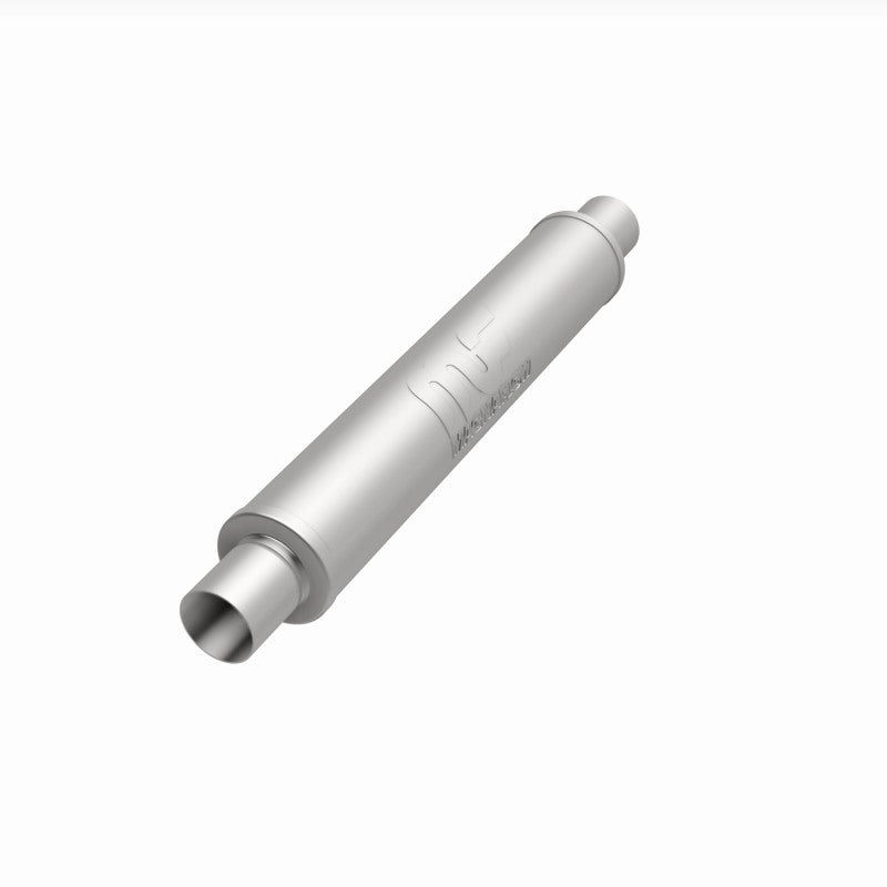 MagnaFlow Mag SS muffler with 22x4x4 inch dimensions and 2.5 inch inlet and outlet pipes, designed for vehicle exhaust systems.