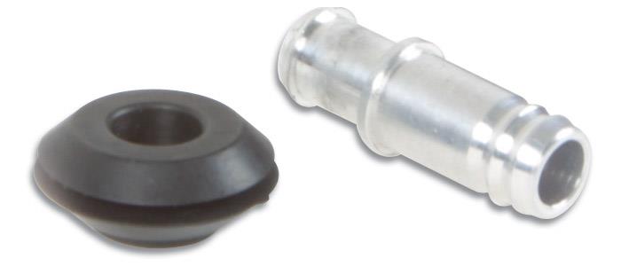Vibrant 10mm aluminum vacuum hose fitting with rubber grommet, designed for secure connections in automotive or industrial applications.