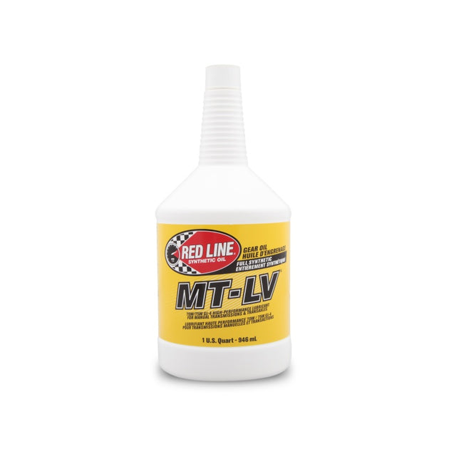 Red Line MTLV 70W75 GL-4 gear oil quart bottle, showing the gear oil container for automotive transmission lubrication.
