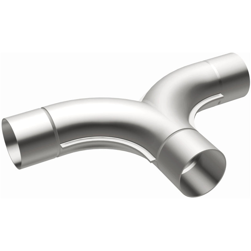 MagnaFlow stainless steel 2.50-inch Smooth Transition T connecting pipe with 90/90 degree bends for exhaust systems.