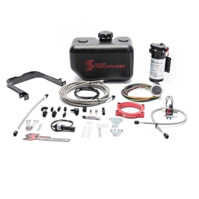 Snow Performance Stage 2 Boost Cooler water methanol injection kit for 2016-2017 Camaro, featuring SS braided line and 4AN fittings