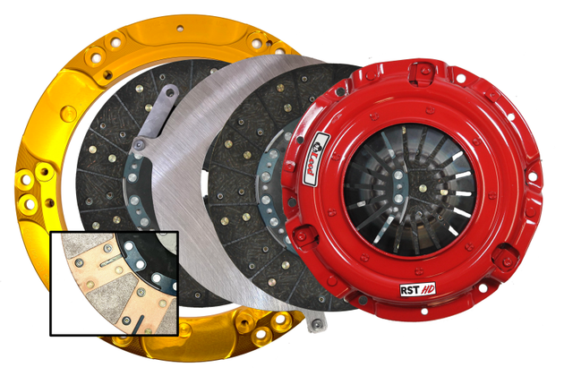 McLeod Racing RST HD Twin clutch kit with metric ring for GM LS and Mustang 4.6/5.0L, featuring 1-1/8 inch 26 spline.