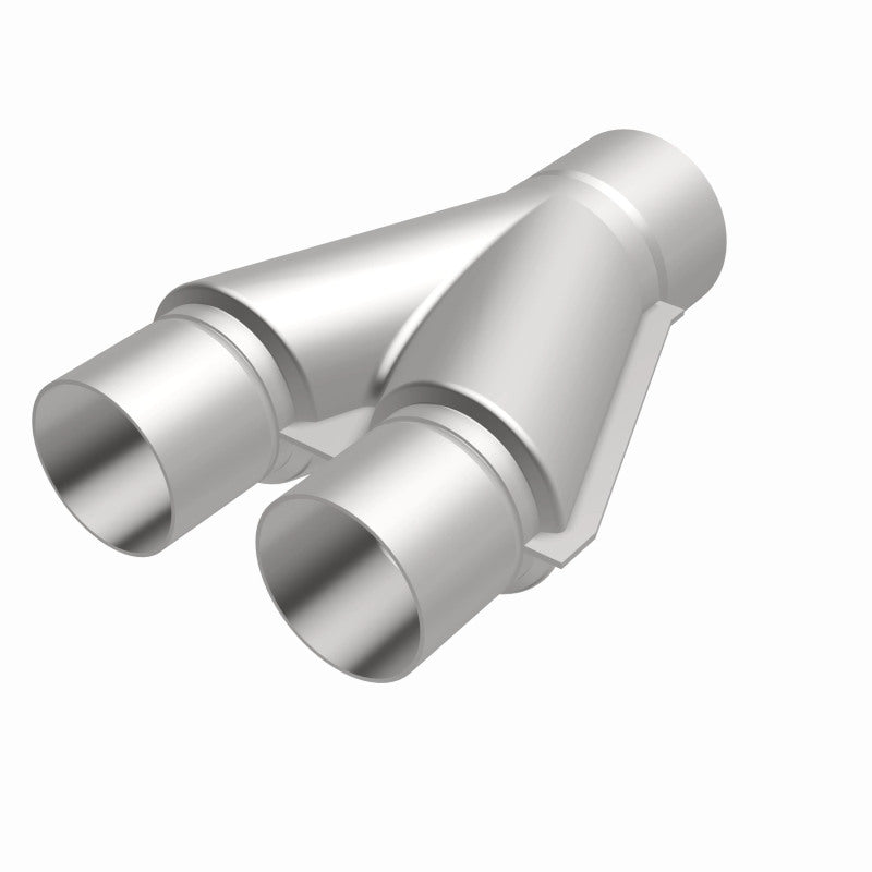 MagnaFlow Y pipe made of 2.5/3-inch aluminum with smooth Trans Y design for automotive exhaust systems.