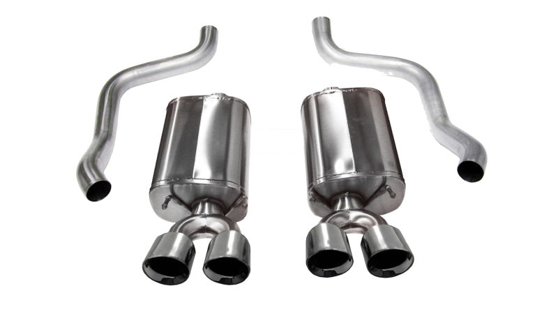 Polished CORSA Performance axle-back exhaust for Chevrolet Corvette C6 2009-2013 with 6.2L V8 engine, showing the shiny metal finish.