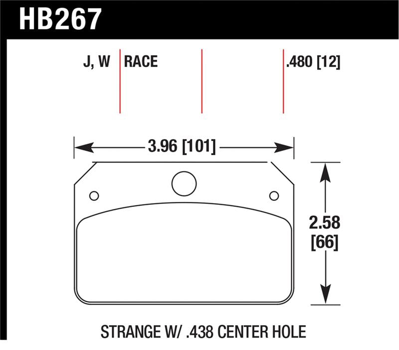 Hawk Performance DR-97 racing brake pads for Strange with 0.438-inch center hole, designed for high-performance braking.