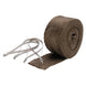 DEI titanium exhaust wrap kit with pipe wrap and locking tie, showing the textured, heat-resistant titanium material and installation accessories.