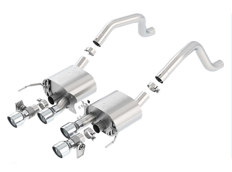 Borla catback exhaust system for 2015 Chevy Corvette C7 Z06 6.2L with quad RD RL tips, center rear exit, without AFM, NPP ATAK.
