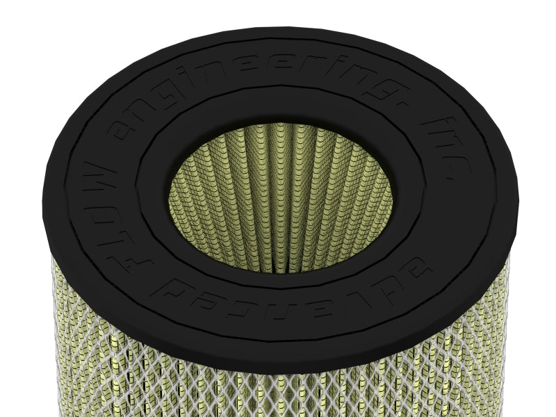 aFe MagnumFLOW Pro DRY S 6-inch flange air filter with 8 1/8-inch base and top, 9-inch height for drop-in replacement.