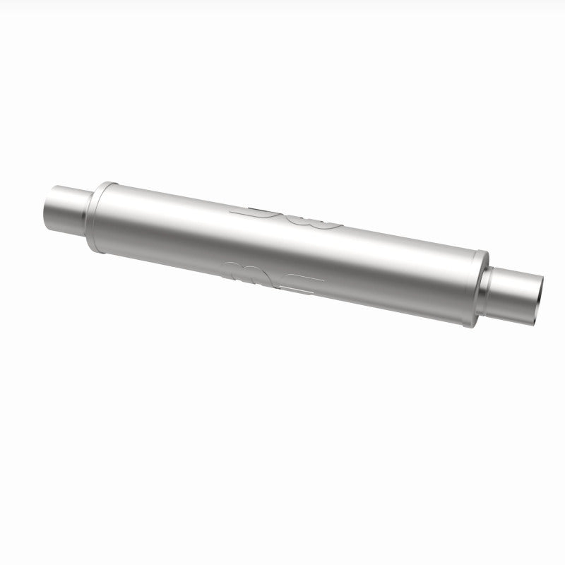 MagnaFlow Mag SS 22x4x4 muffler with 2.5-inch center inlet and outlet, stainless steel construction, for automotive exhaust systems.