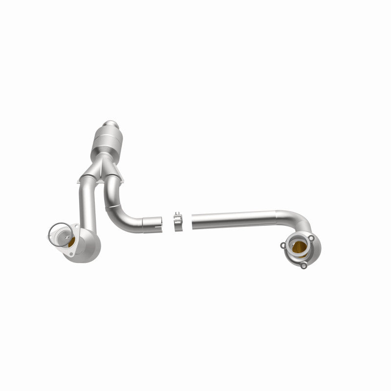 MagnaFlow direct fit catalytic converter for GMC Sierra 1500 V6 4.3L, showing the metal construction and inlet/outlet connections.
